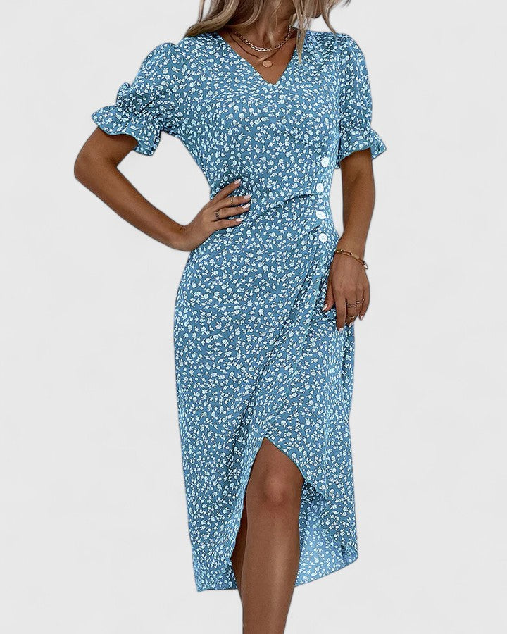 SOPHIA – MIDI WRAP BLOOM DRESS