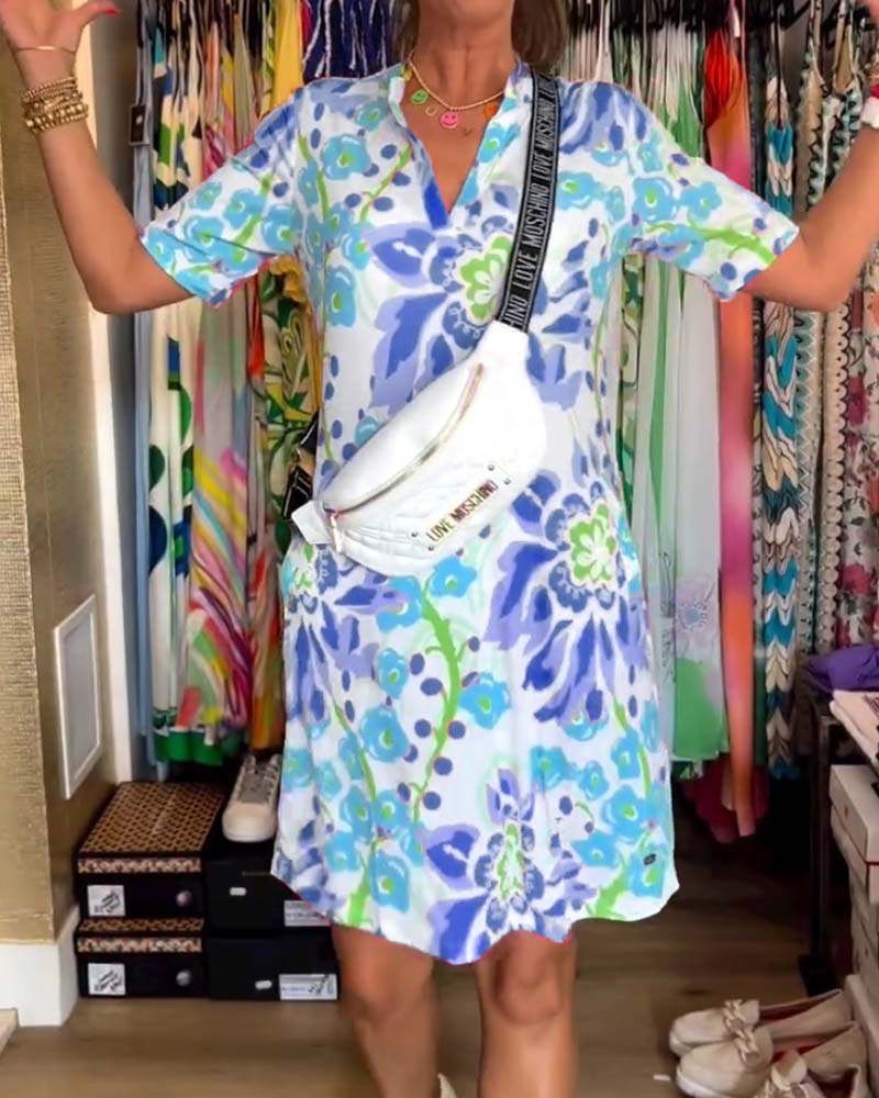 Ivendra | Midi Dress with Short Sleeves and Floral Print