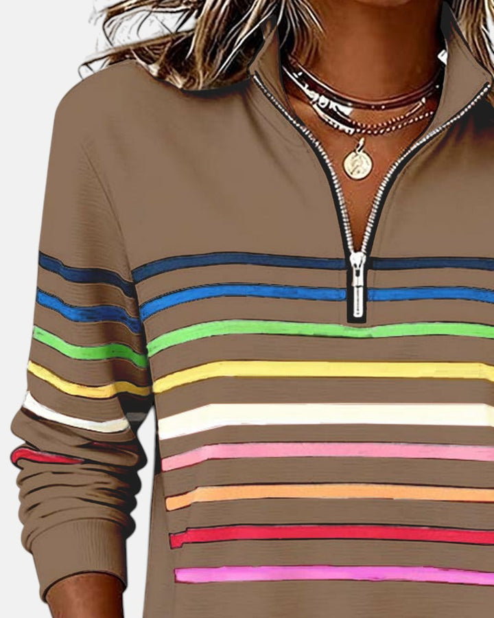 Billie | Rainbow Striped Zip Sweatshirt