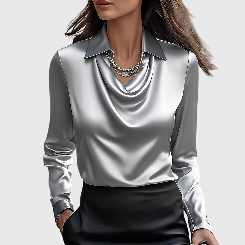 TERESA | Blouse with Luxurious Shine and Pleated Neckline