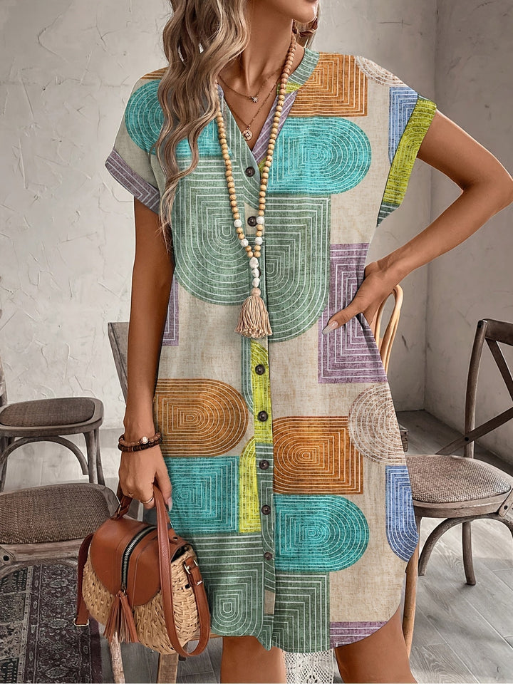 Mira | Geometric Summer Dress with V-Neck