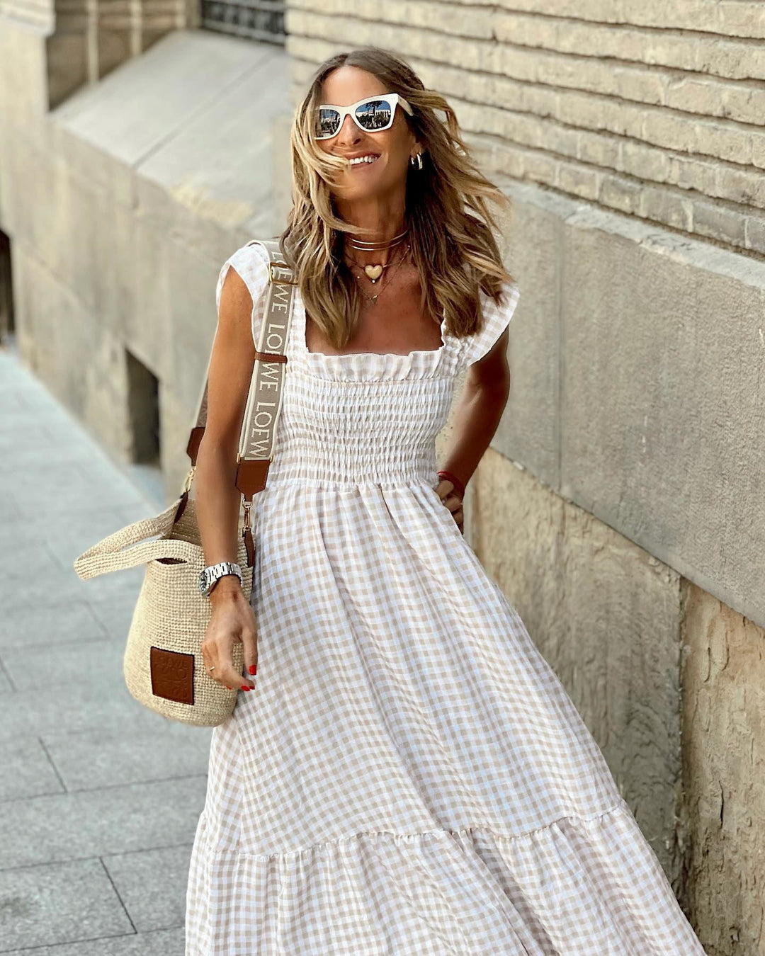 AURORA – MAXI DRESS WITH RUFFLED CUFFS AND CHECKS