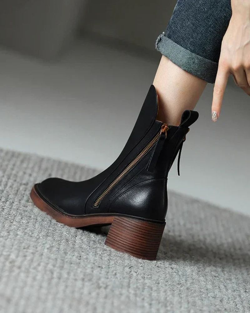 Emanuela | Leather Ankle Boots with Comfortable Heel