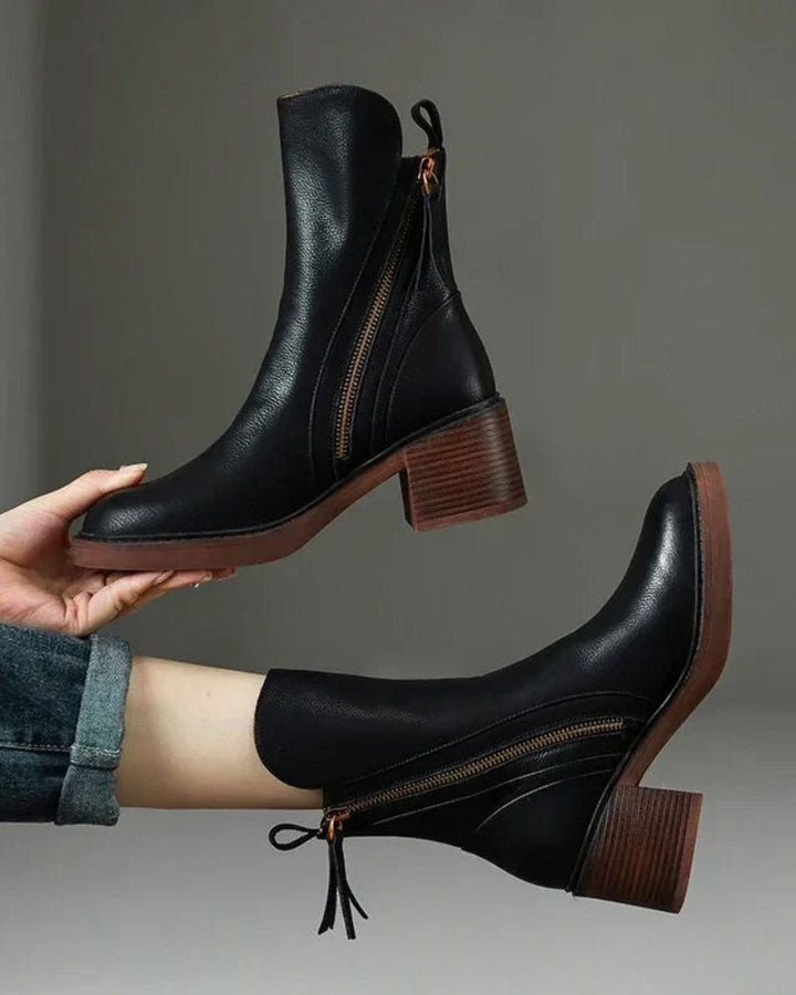 Emanuela | Leather Ankle Boots with Comfortable Heel