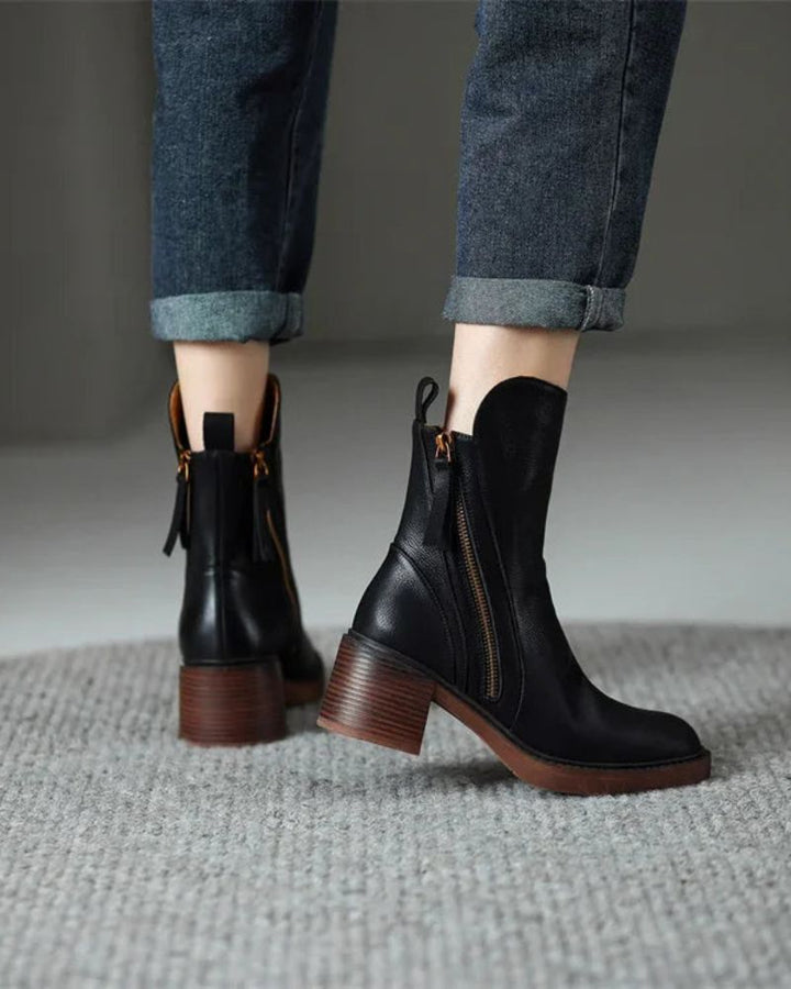 Emanuela | Leather Ankle Boots with Comfortable Heel