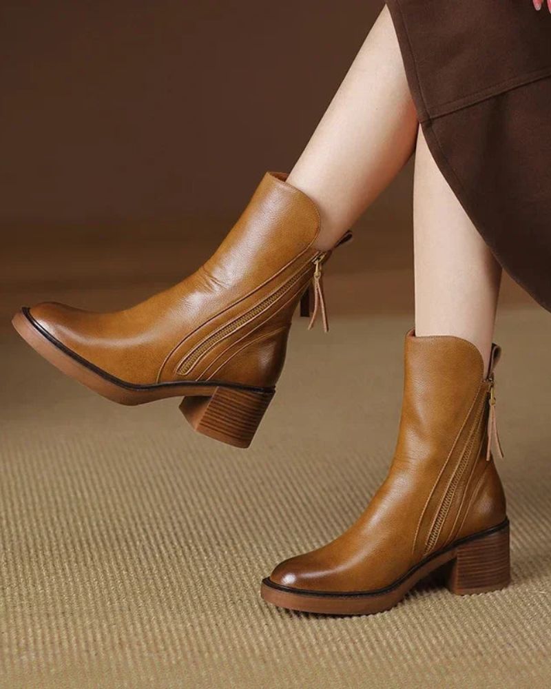 Emanuela | Leather Ankle Boots with Comfortable Heel