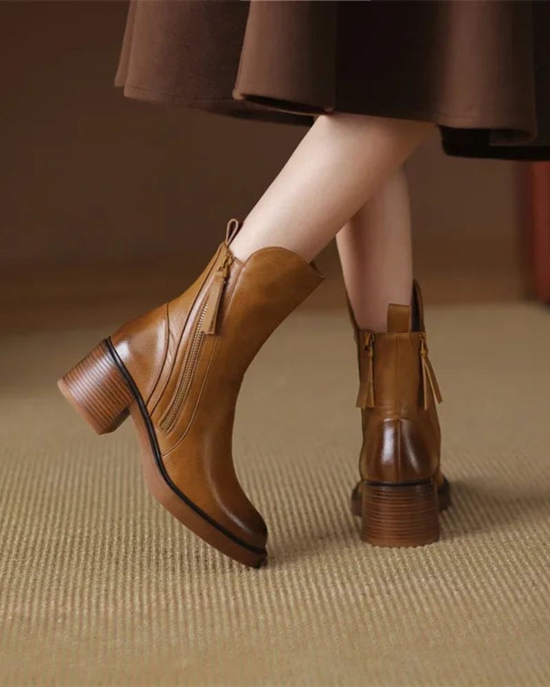 Emanuela | Leather Ankle Boots with Comfortable Heel