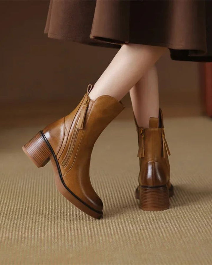 Emanuela | Leather Ankle Boots with Comfortable Heel