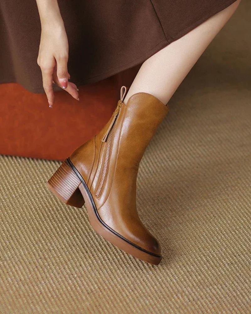 Emanuela | Leather Ankle Boots with Comfortable Heel