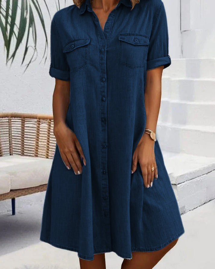 Sienna | Short Sleeve Denim Dress with Buttons