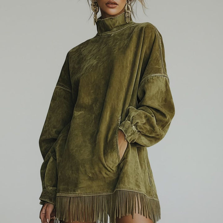 Sheryl | Cozy Suede Fringe Dress