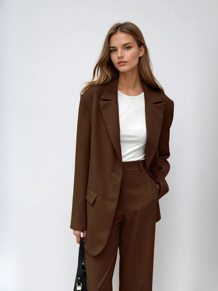 Vintage Mocha Blazer Set and Wide-Leg Trousers