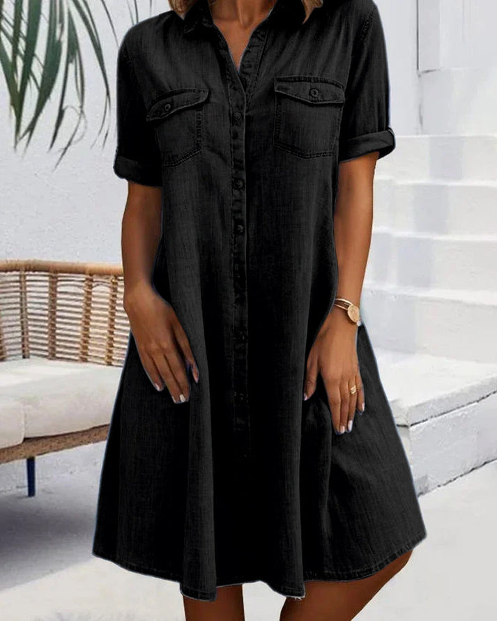 Sienna | Short Sleeve Denim Dress with Buttons