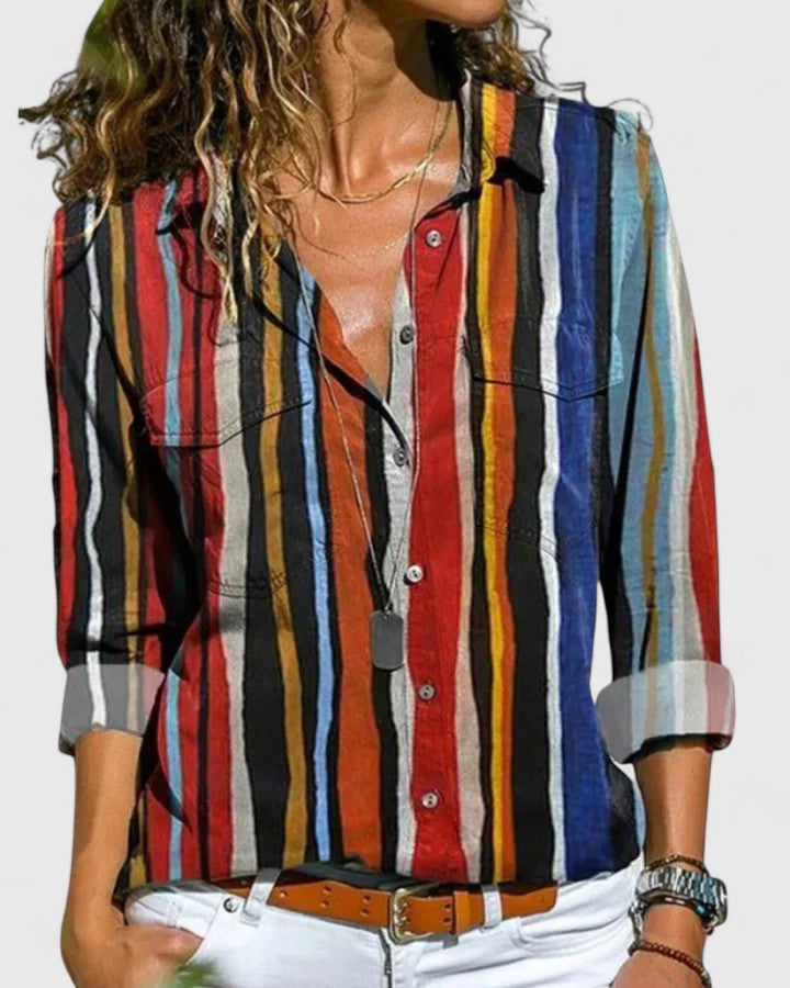 EMILY – INDIGO FLOWER BUTTON BLOUSE