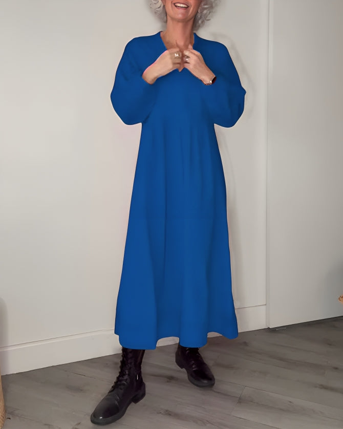 AMANDA – ELEGANT MAXI DRESS WITH LONG SLEEVES AND V-NECK