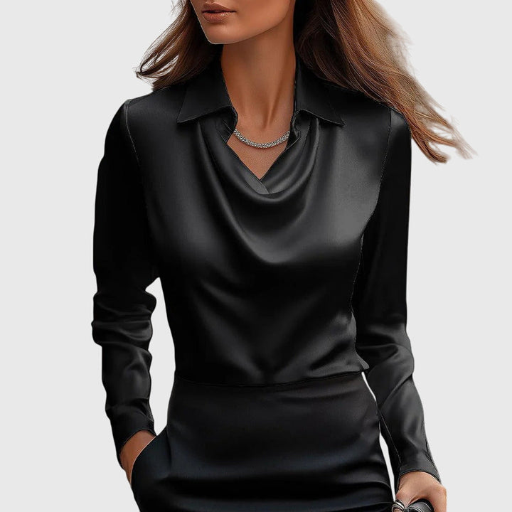 TERESA | Blouse with Luxurious Shine and Pleated Neckline