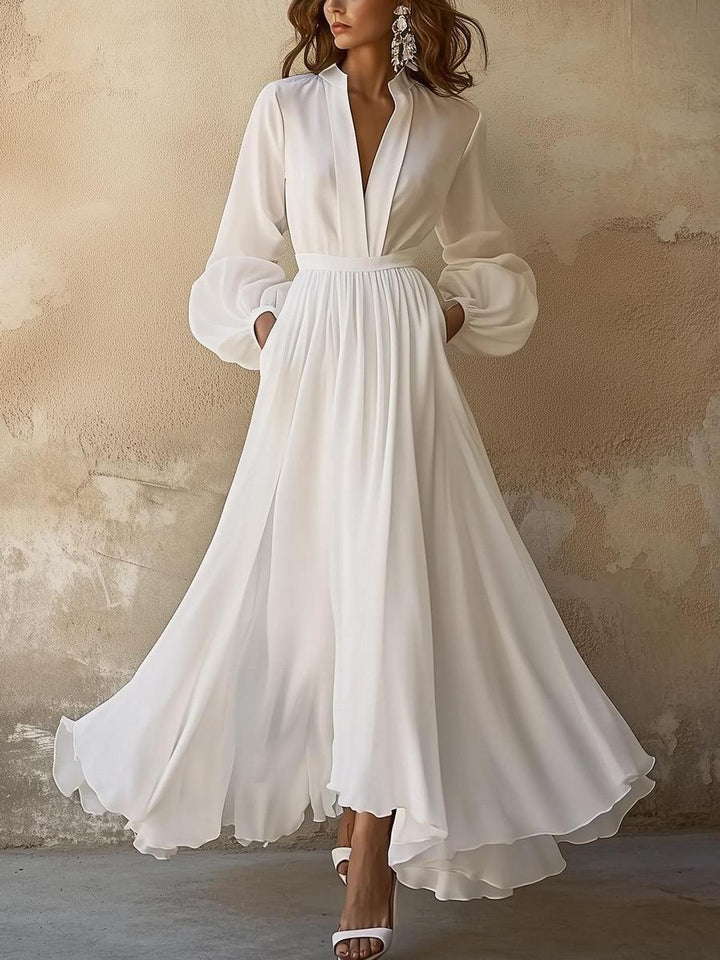 White Maxi V-Neck Vintage Dress
