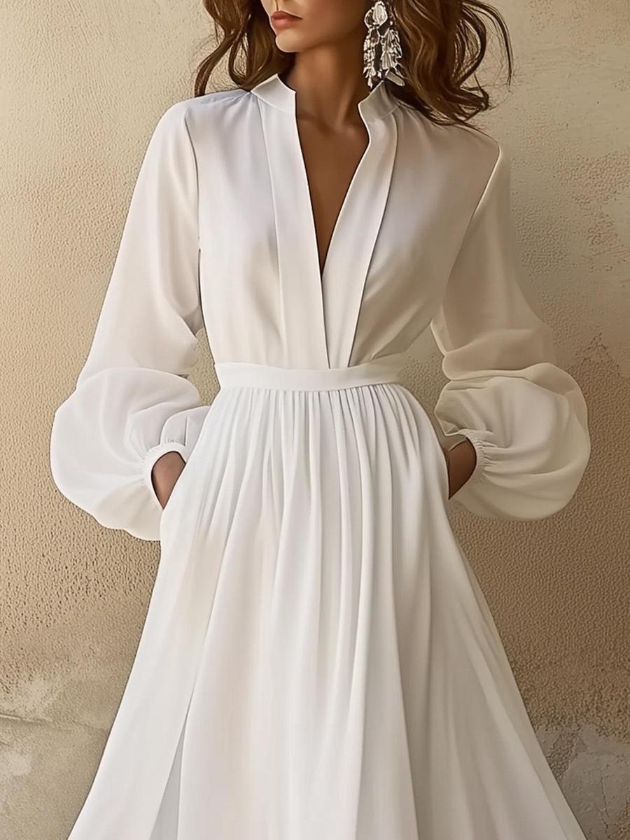 White Maxi V-Neck Vintage Dress