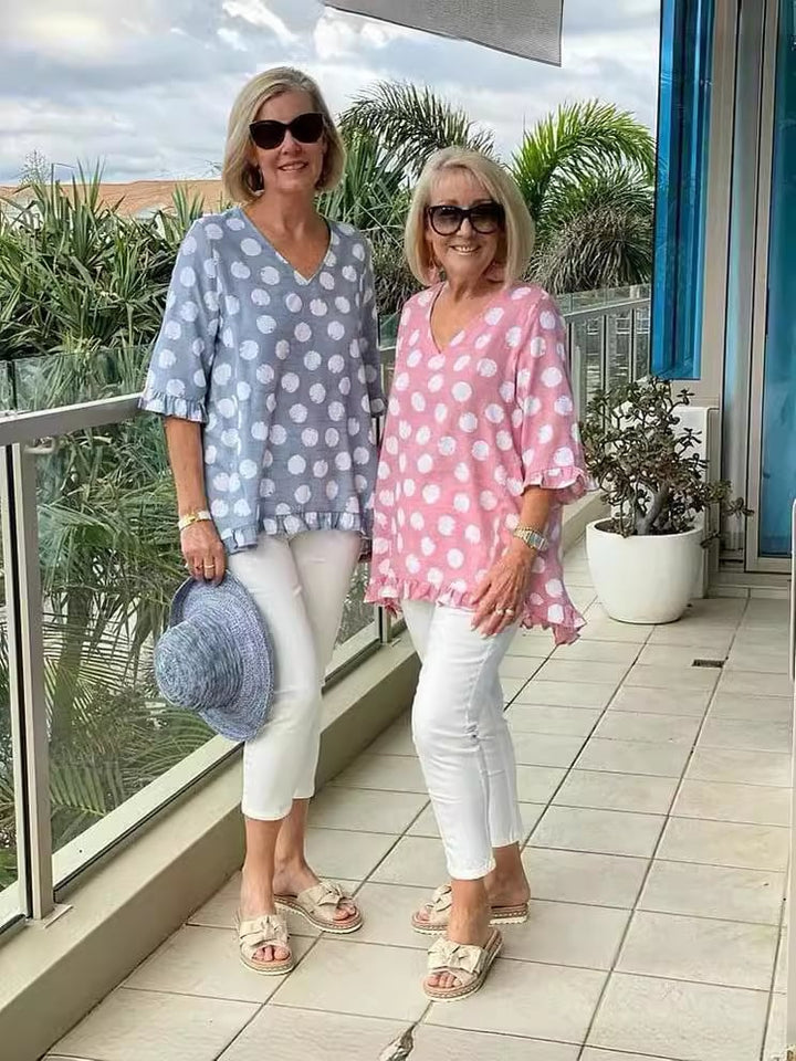 Zephyra | Printed Cotton Top with V-Neck