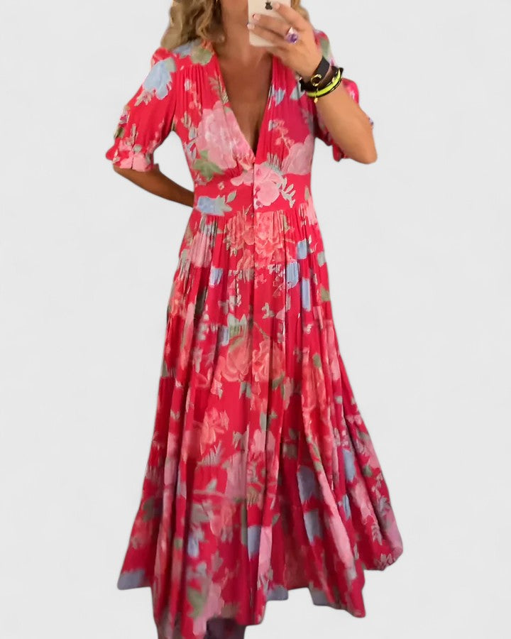 JULIANA – MAXI FLUID DRESS WITH RADIANT FLOWERS