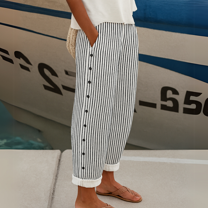 Caitlin | Elegant Striped Pants with Cuffs