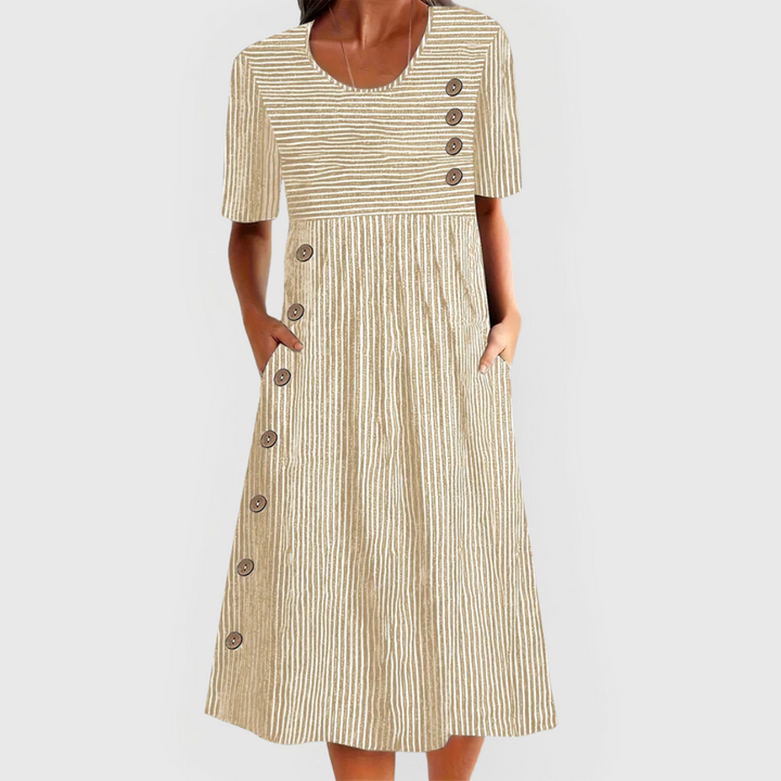 CIELO – MIDI DRESS WITH STRIPES AND BUTTONS