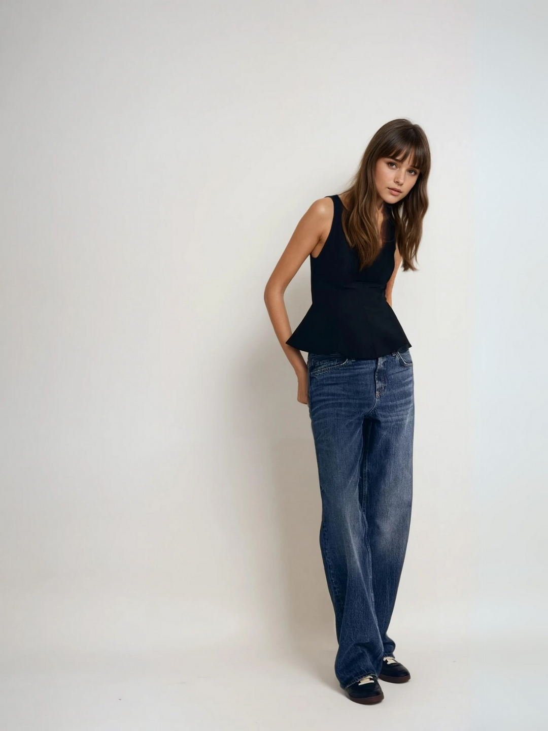 Sleeveless Peplum Top with Square Neckline, Slim-Fit