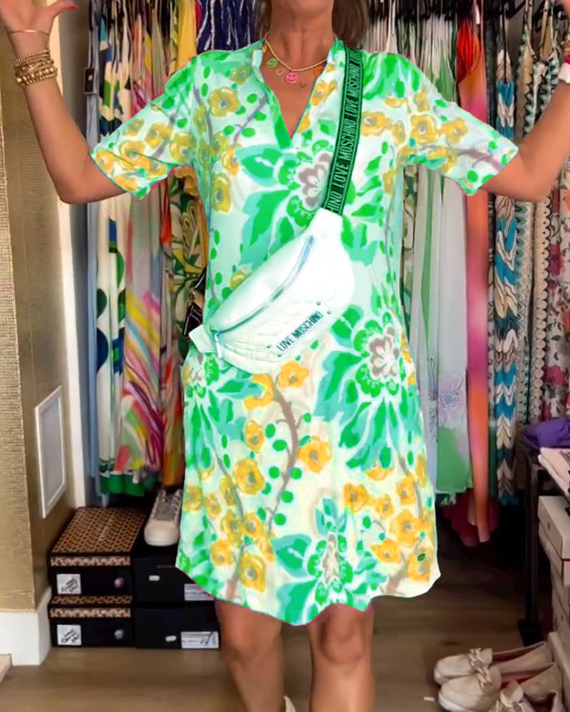 Ivendra | Midi Dress with Short Sleeves and Floral Print