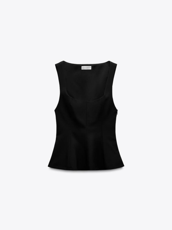 Sleeveless Peplum Top with Square Neck, Slim-Fit