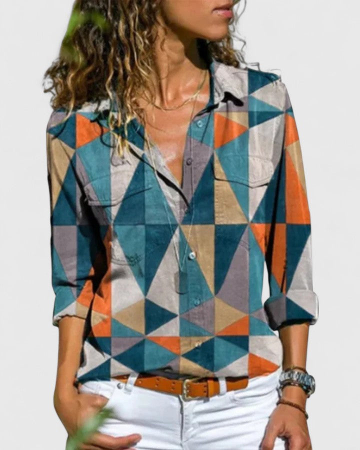 EMILY – INDIGO FLOWER BUTTON BLOUSE