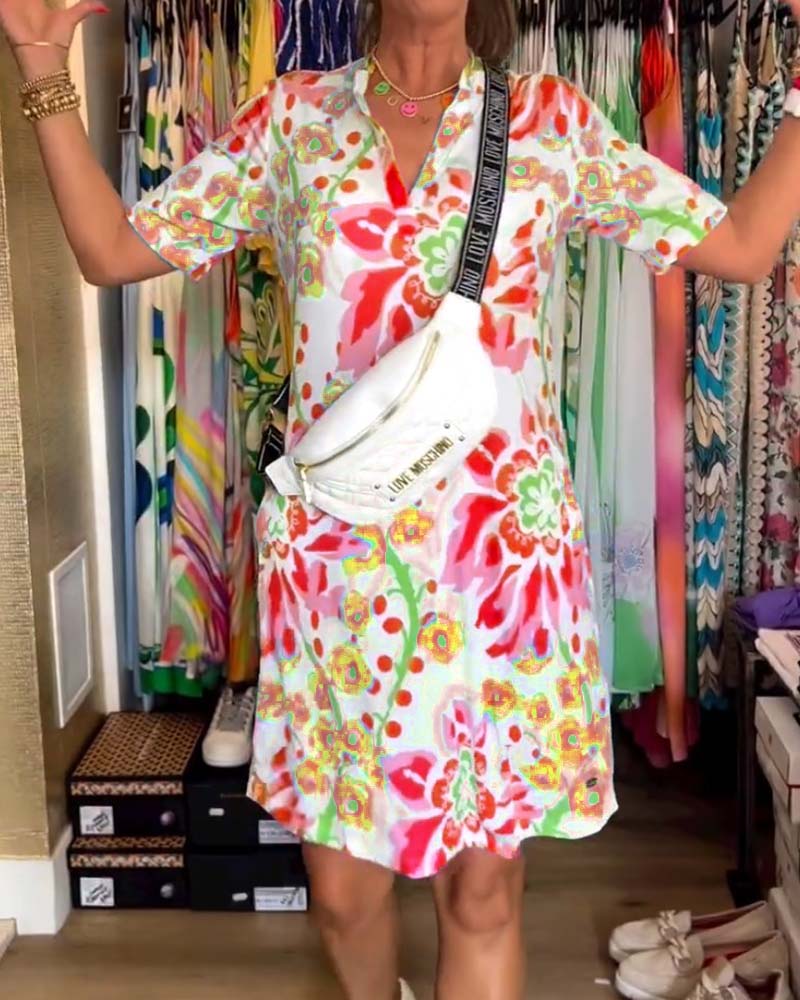 Ivendra | Midi Dress with Short Sleeves and Floral Print