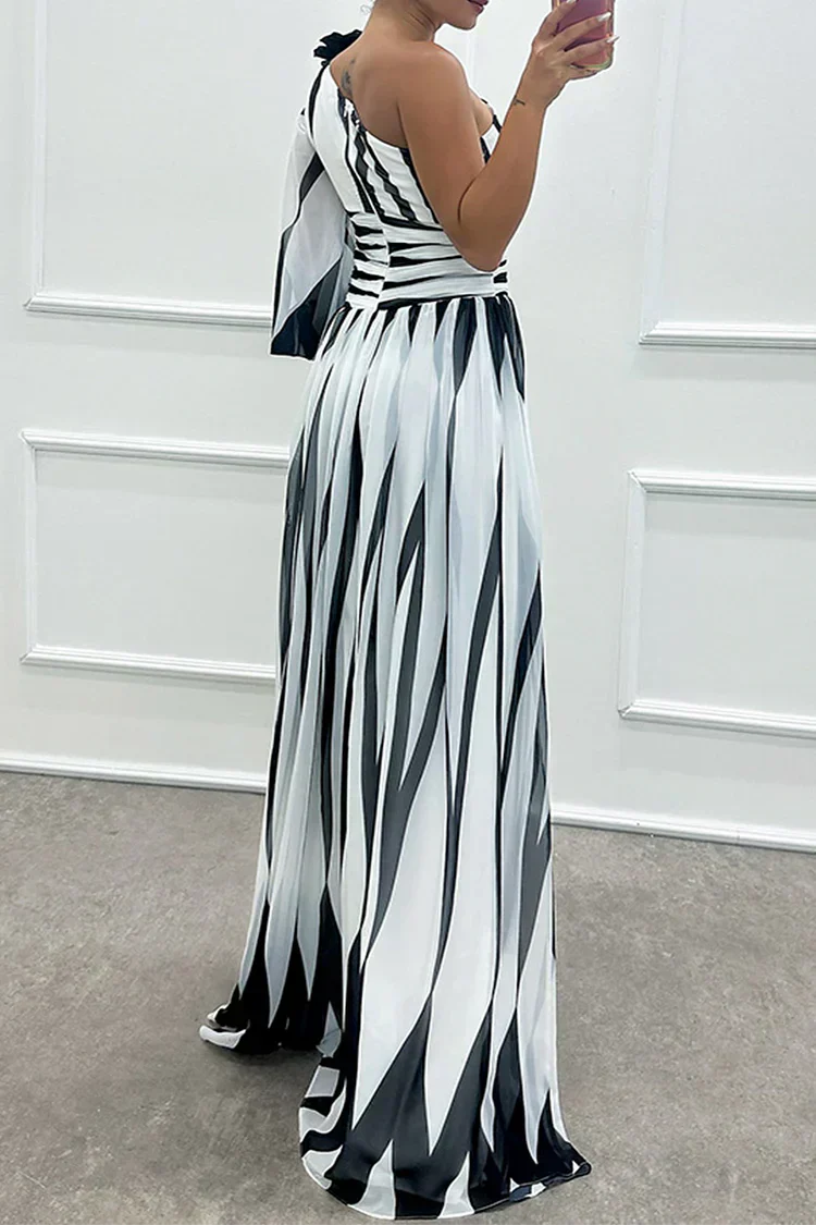 Stella | Elegant Maxi Dress with Stripes, One Shoulder