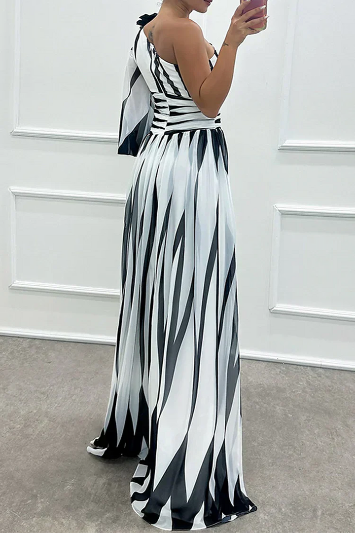 Stella | Elegant Maxi Dress with Stripes, One Shoulder