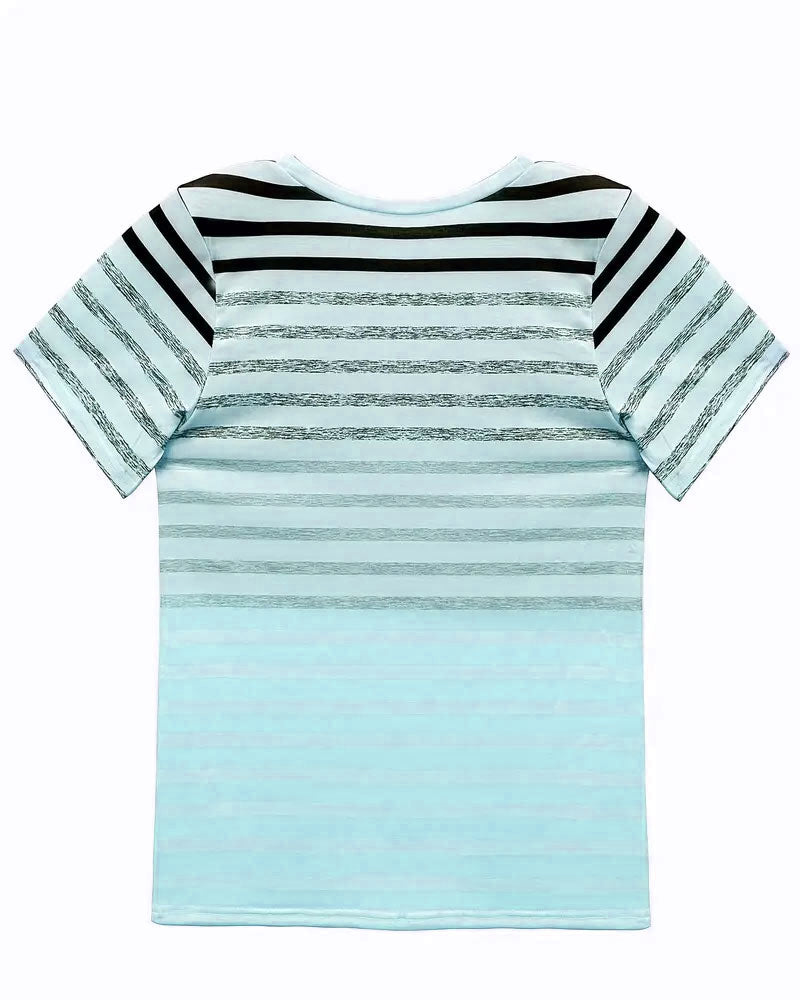 Evelyn – Round Neck Short Sleeve Striped T-Shirt