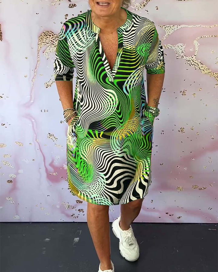 Multicolor Midi Dress for Women with V-Neck