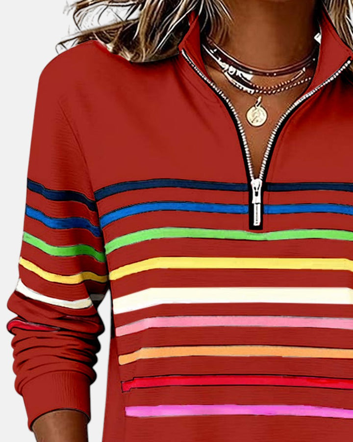 Billie | Rainbow Striped Zip Sweatshirt