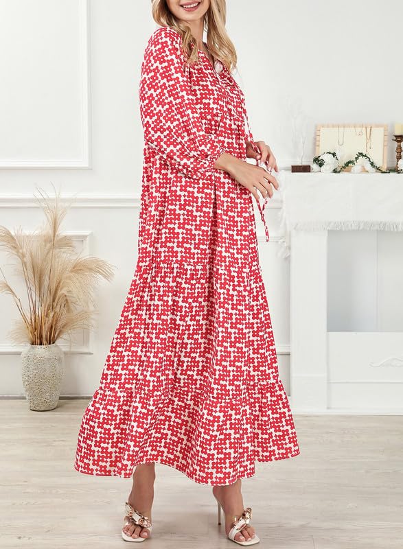 WINONA – BOHO GEOMETRIC MAXI DRESS WITH PUFF SLEEVES