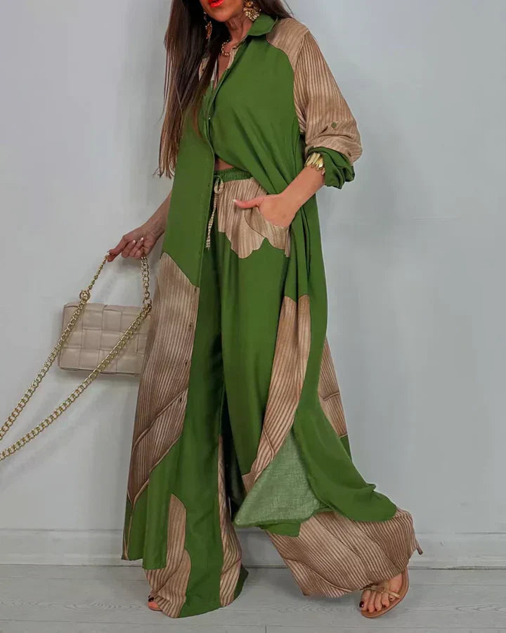 ISABEAU – SET WITH PRINT PATCHWORK TREND AND WIDE PANTS