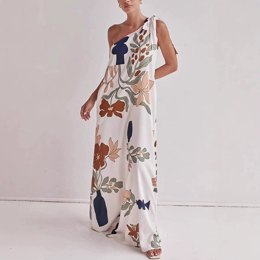 MILLIE – MAXI DRESS WITH ONE SHOULDER PRINTED