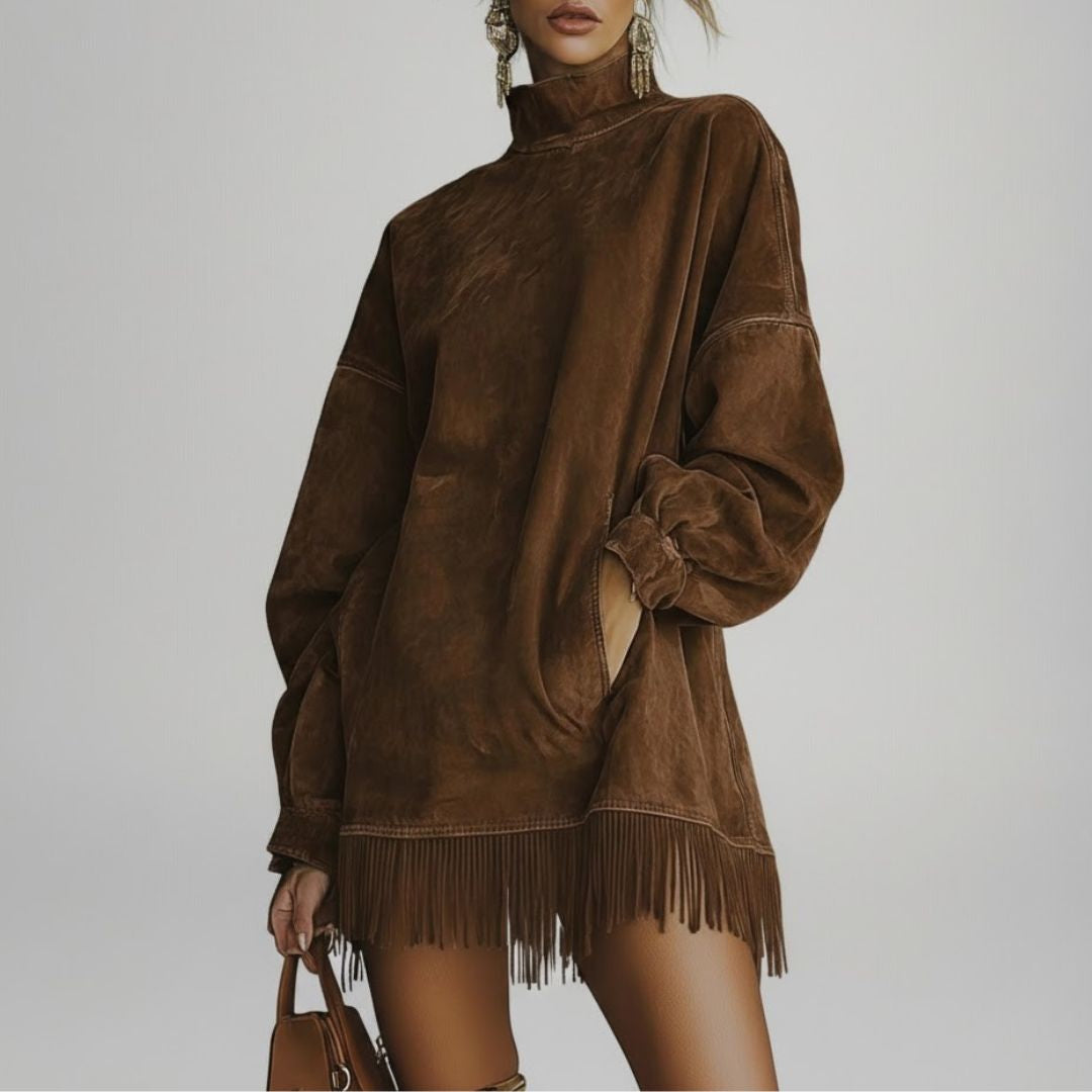 Sheryl | Cozy Suede Fringe Dress