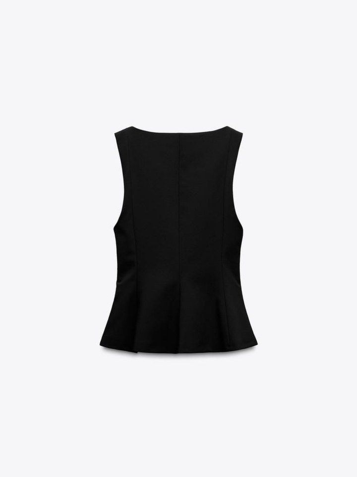 Sleeveless Peplum Top with Square Neckline, Slim-Fit