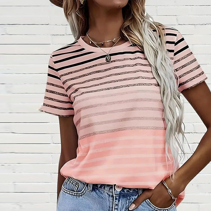 Evelyn – Round Neck Short Sleeve Striped T-Shirt