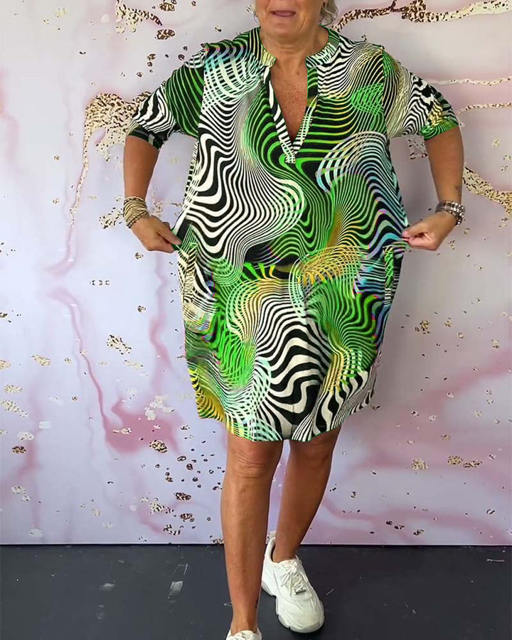 Multicolor Midi Dress for Women with V-Neck