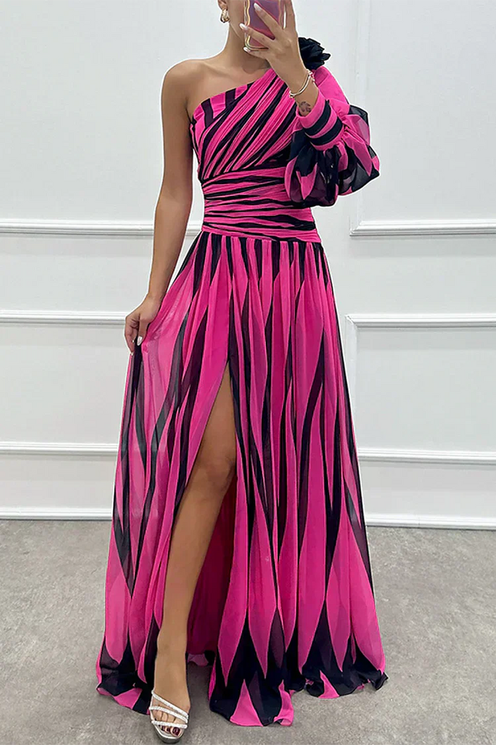 Stella | Elegant Maxi Dress with Stripes, One Shoulder