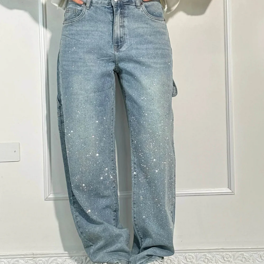 Raphaelle | Trendy Denim Cargo Pants with Stars