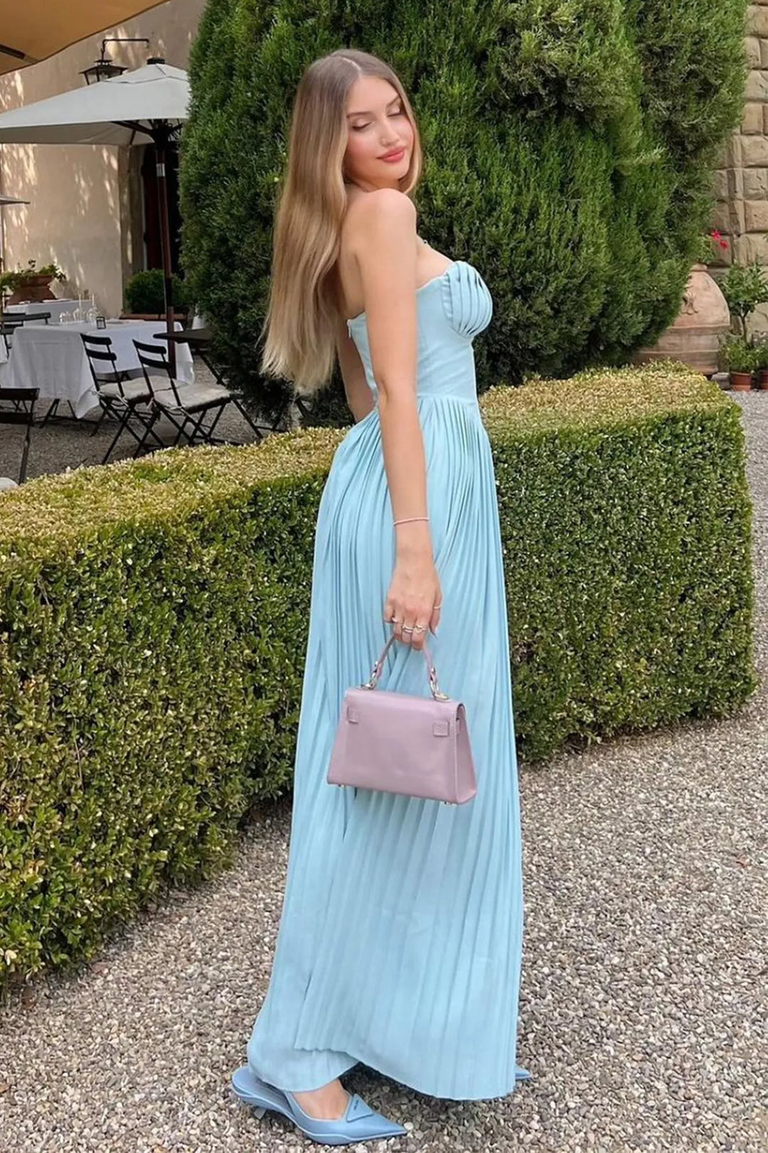 Vivian | Strapless Pleated Maxi Dress