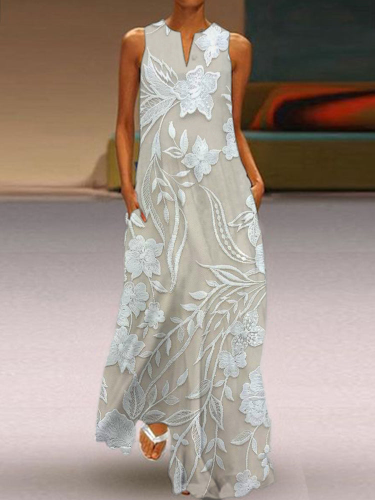 SELENE – ELEGANT SLEEVELESS DRESS, LUXURIOUS, WITH PRINT