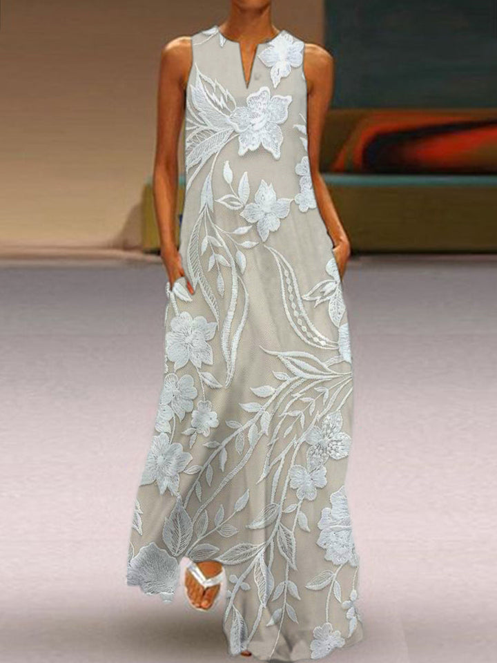 SELENE – ELEGANT SLEEVELESS DRESS, LUXURIOUS, WITH PRINT