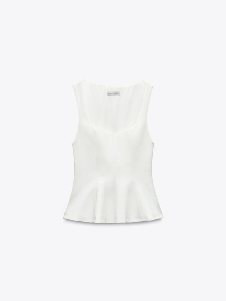 Sleeveless Peplum Top with Square Neckline, Slim-Fit
