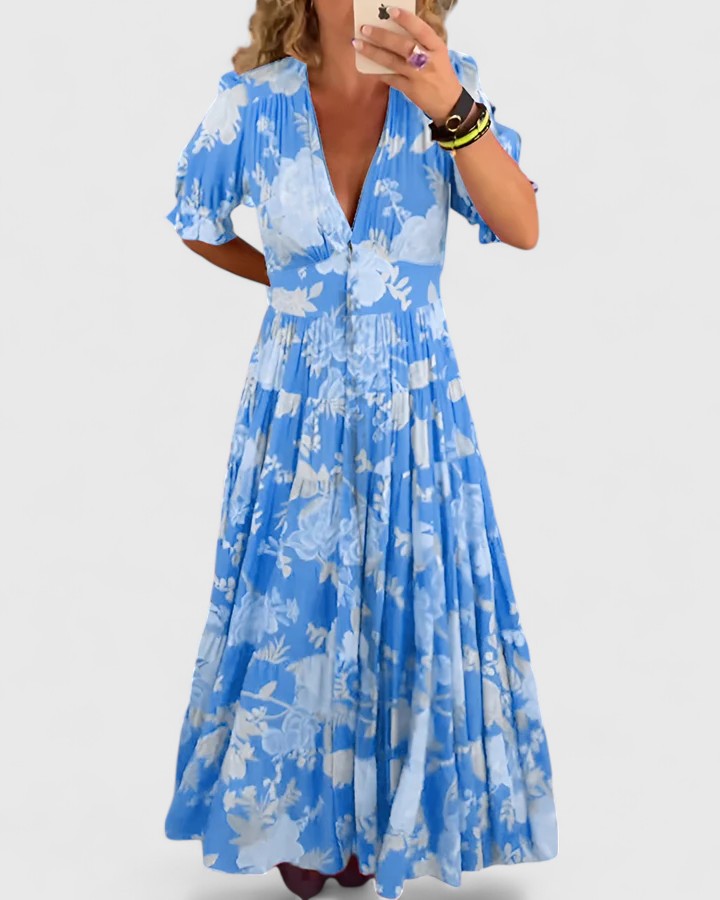 JULIANA – MAXI FLUID DRESS WITH RADIANT FLOWERS